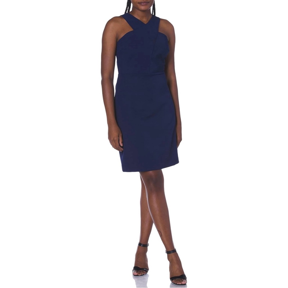 Sam Edelman Women's Sleeveless Crisscross High Neck Sheath Dress (Navy)
